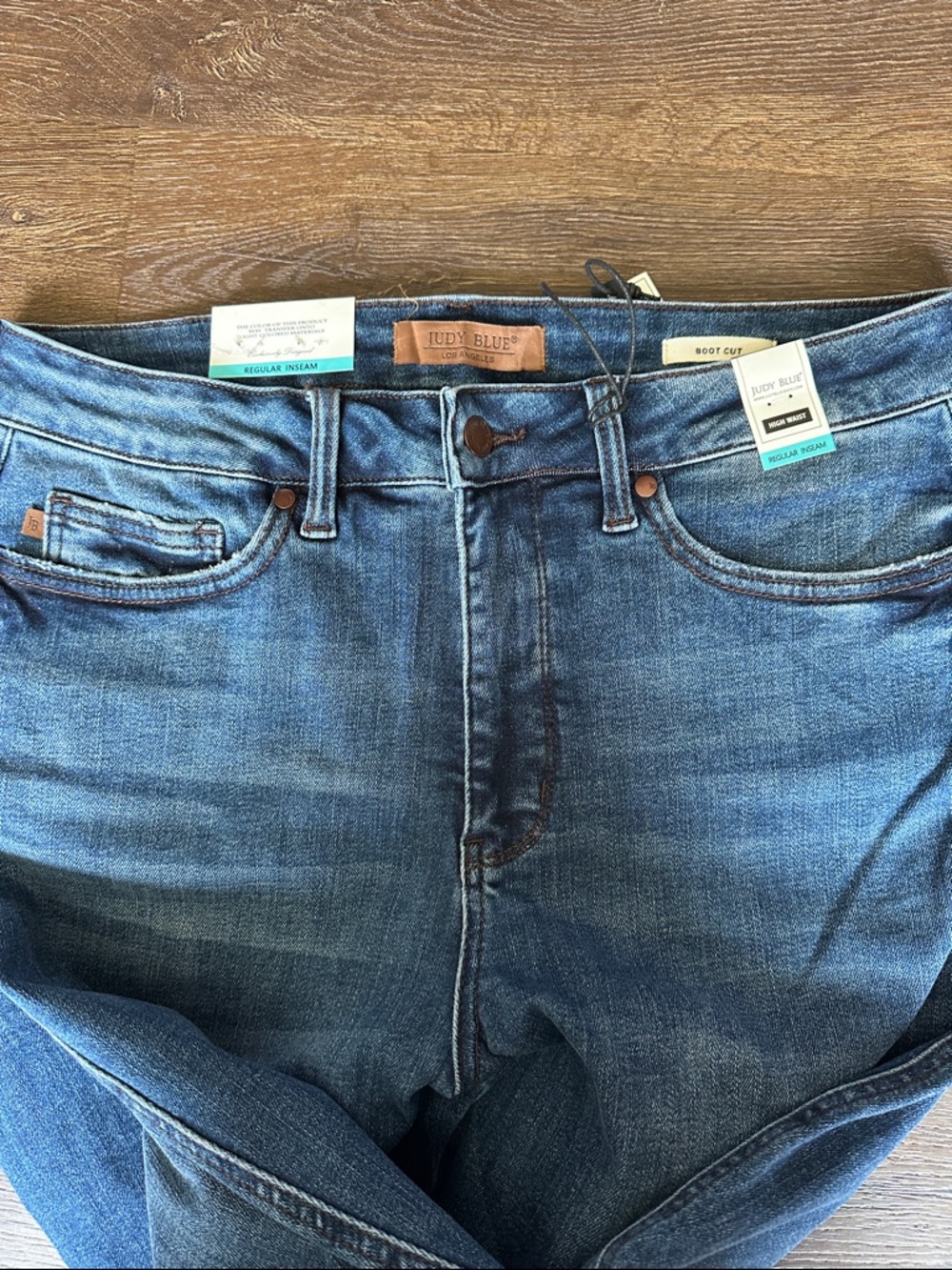 Judy Blue Indigo Straight Leg Jeans with Leather Patch - Picture 2 of 4